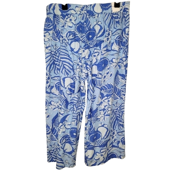 Dash Tropical Flower Multi Blue Linen Crop Pants NWT - Picture 5 of 7